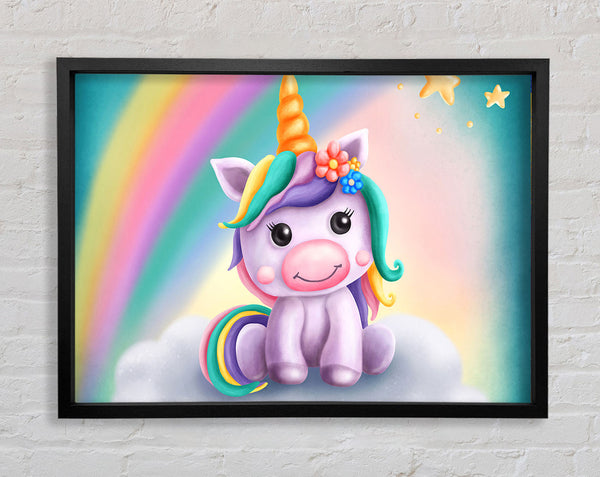Unicorn Rainbow Happy Framed Print