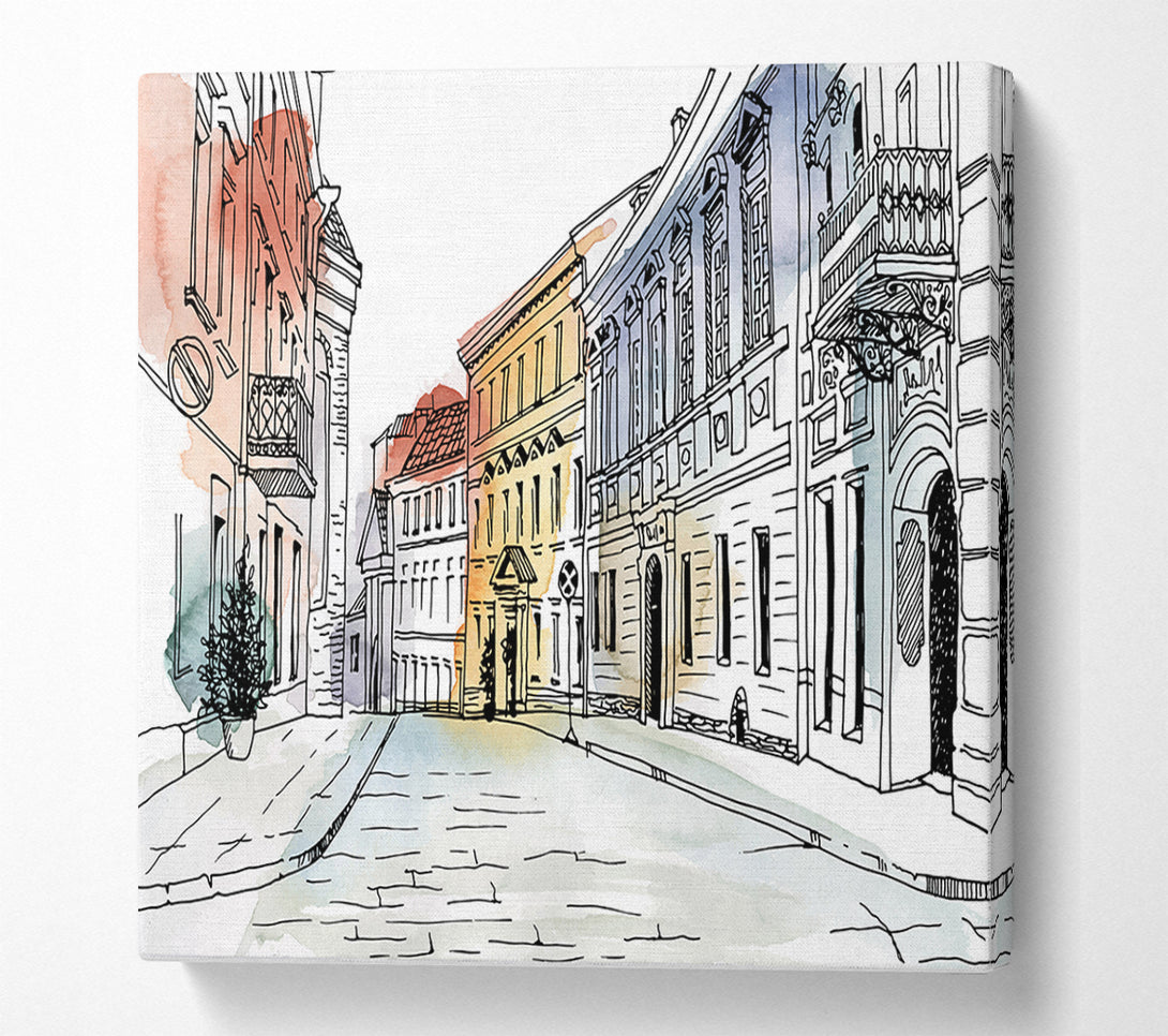  A Canvas Print of Watercolour Village Sketch Canvas Art