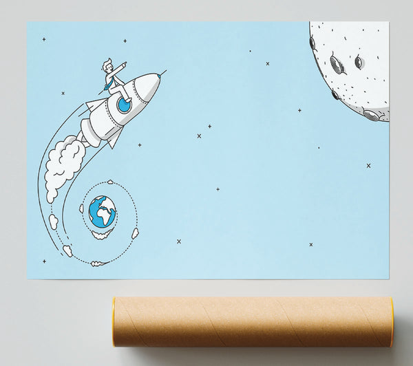 Rocket Ship To The Moon Space Print