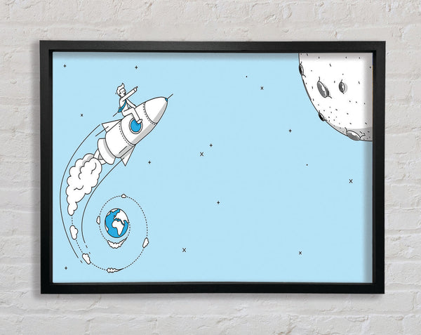 Rocket Ship To The Moon Space Framed Print