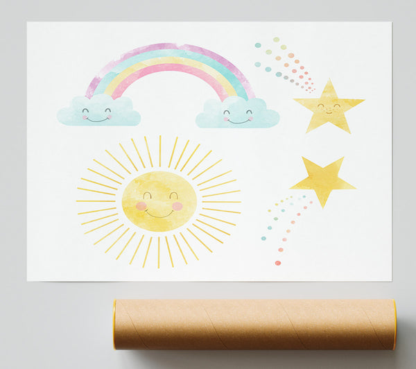 Happy Rainbow And Clouds Giclee Print