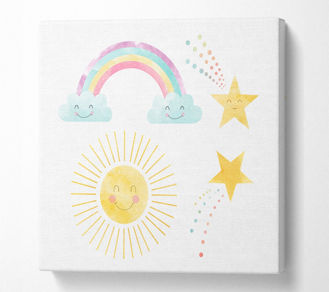  A Canvas Print of Happy Rainbow And Clouds Canvas Art