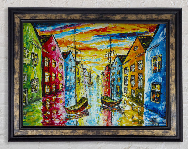 The Sea Village Painted Framed Print