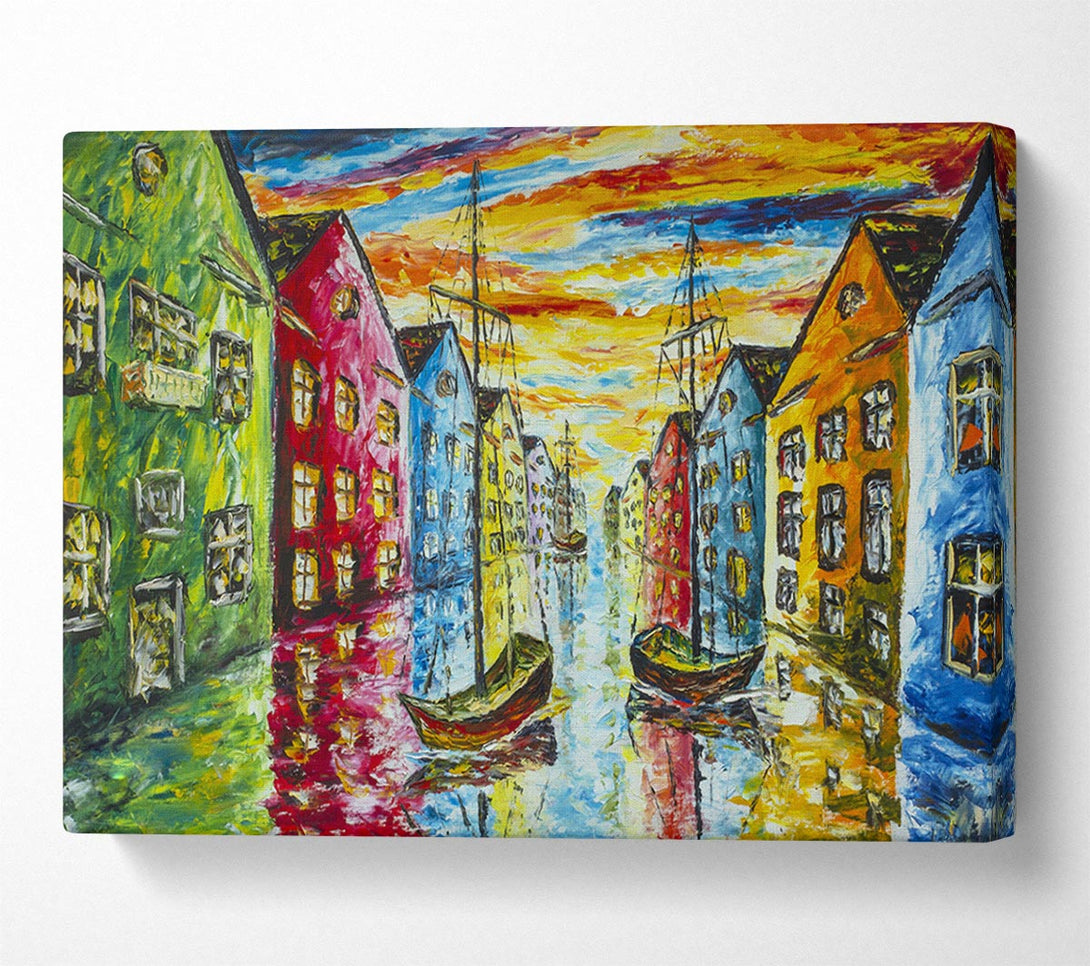  A Canvas Print of The Sea Village Painted Two Canvas Art