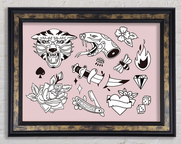 Tattoo Flash Design Dagger Framed Print