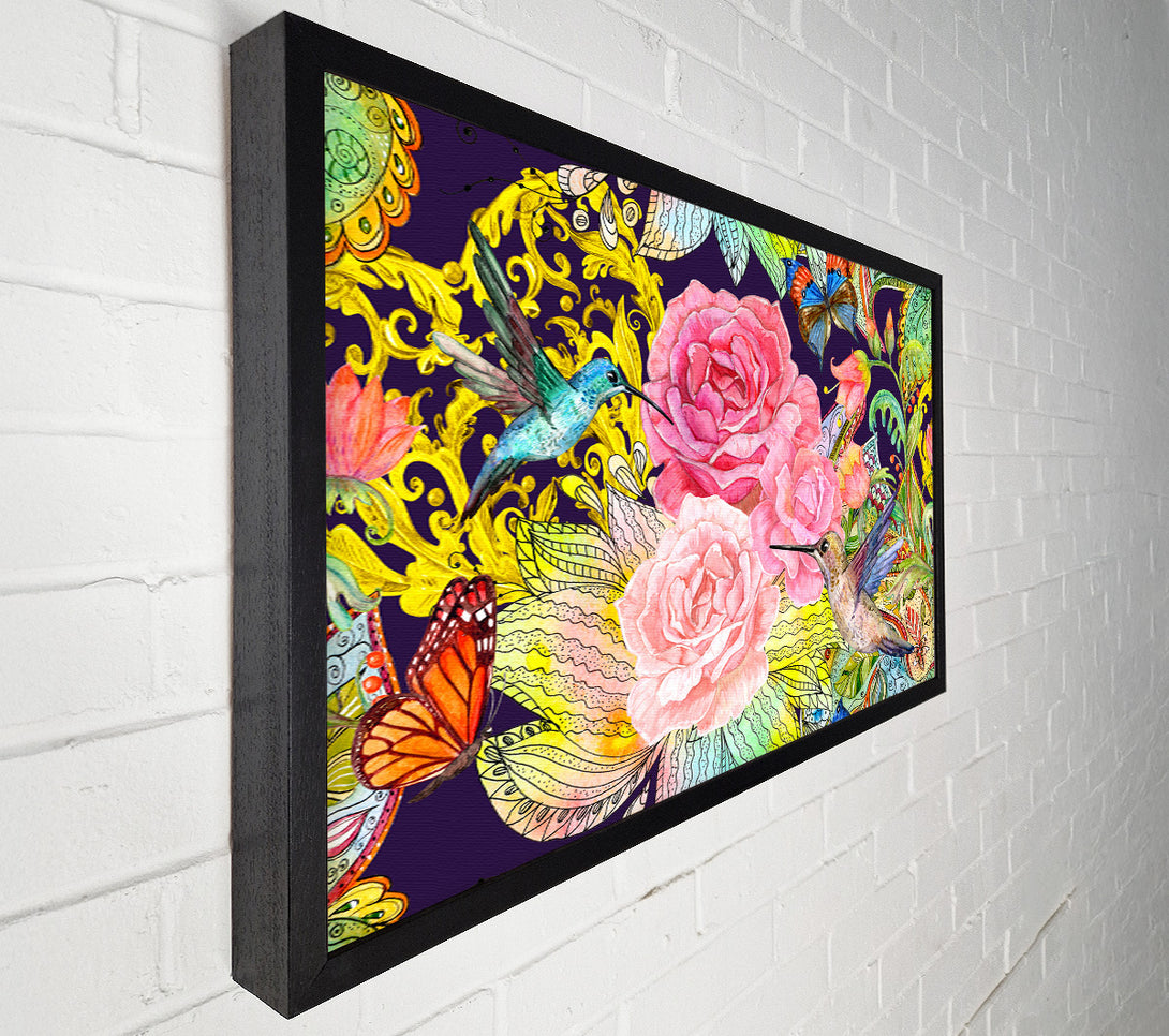  A Canvas Print of Hummingbird Flowers Dark Canvas Print