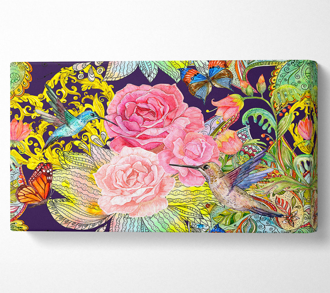  A Canvas Print of Hummingbird Flowers Dark Canvas Print