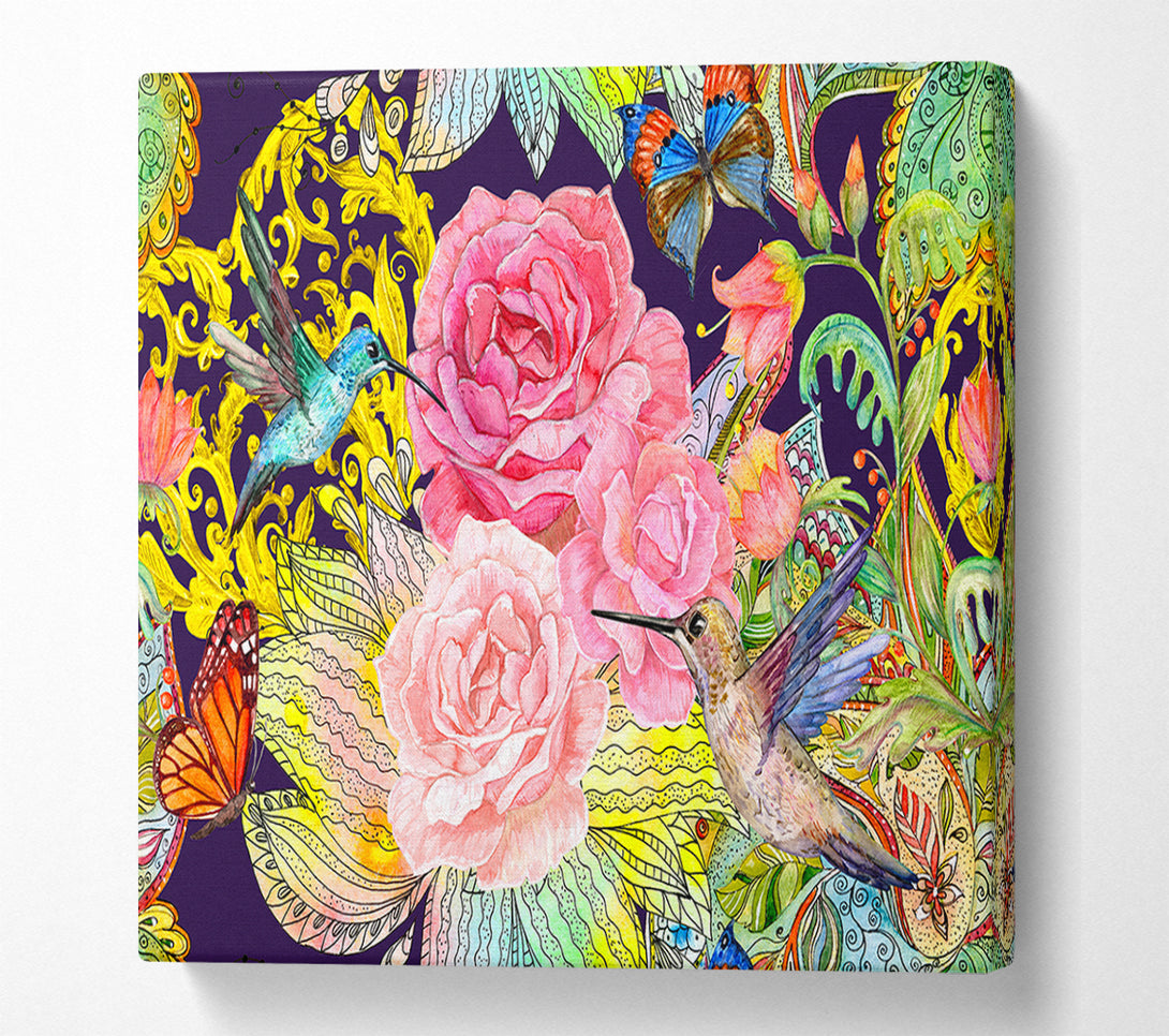  A Canvas Print of Hummingbird Flowers Dark Canvas Print