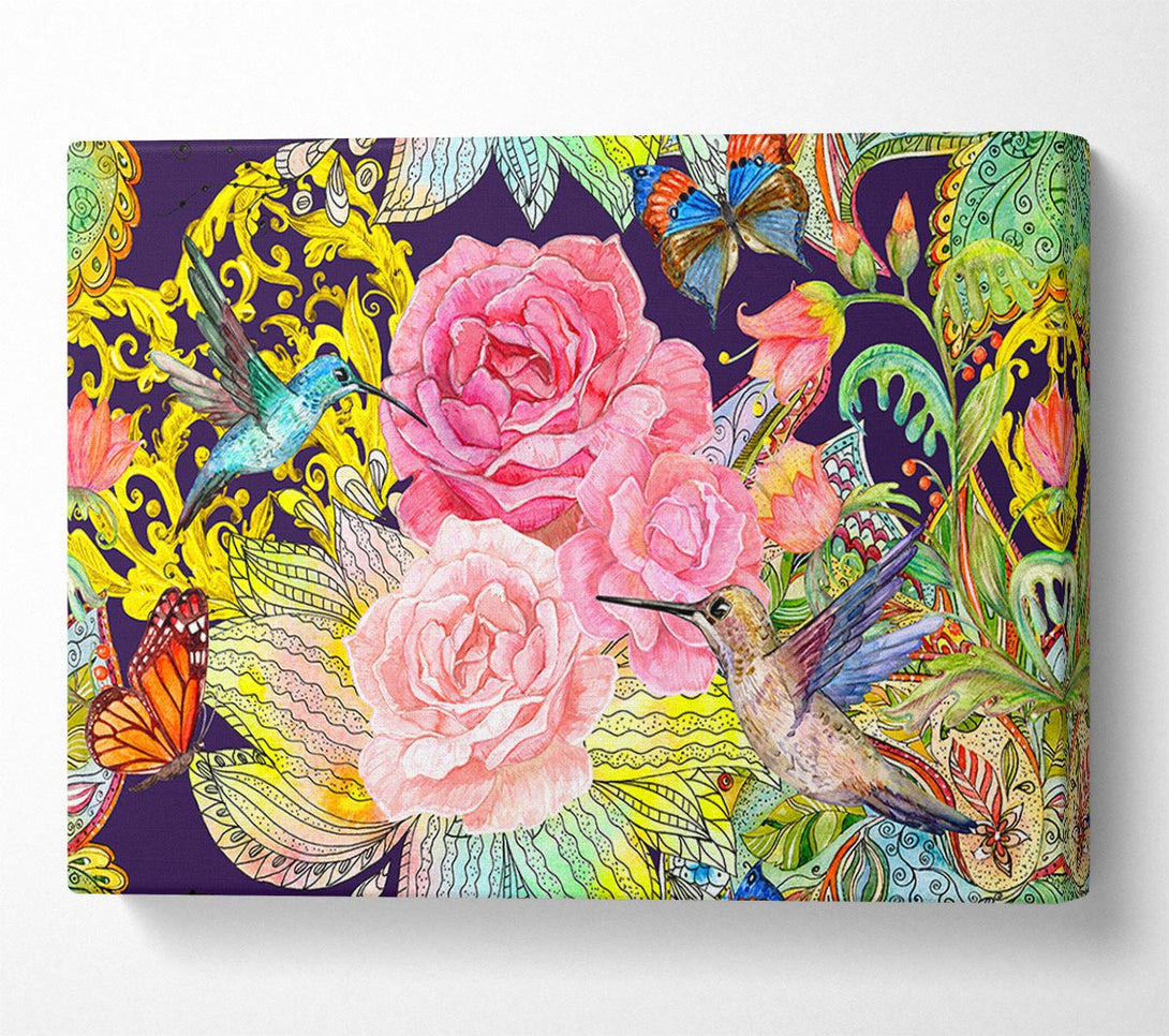  A Canvas Print of Hummingbird Flowers Dark Canvas Print