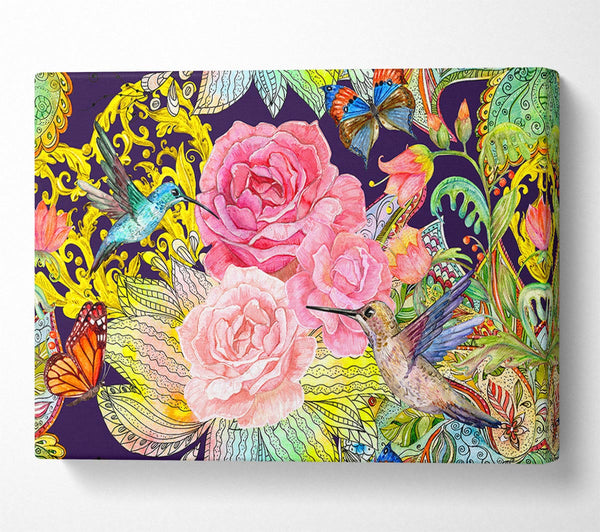  A Canvas Print of Hummingbird Flowers Dark Canvas Print