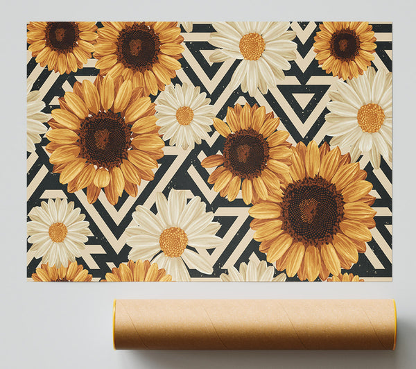 Summer Flowers On Abstract Poster