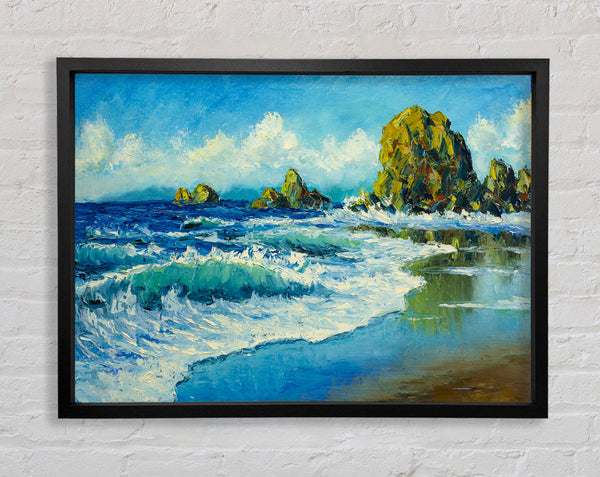 Ocean Spreading On The Sand Framed Print