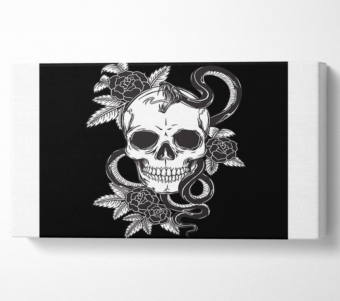  A Canvas Print of Skull Snake And Flowers Canvas Print