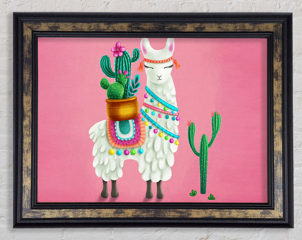 Llama Carrying Cactus Framed Print