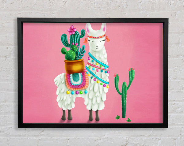 Llama Carrying Cactus Framed Print