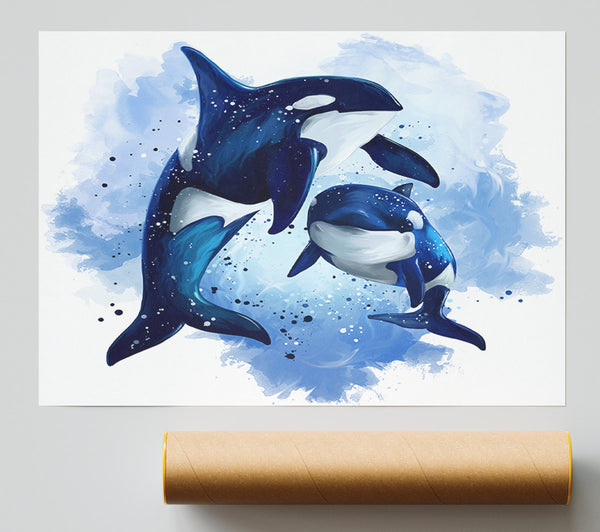 Orca Mother And Baby Print
