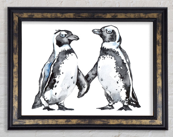 Two Penguins Shaking Framed Print
