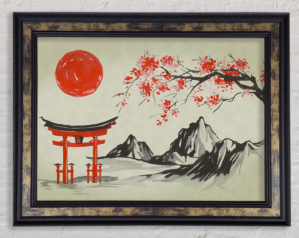 Ethnic Japanese Sun Framed Print