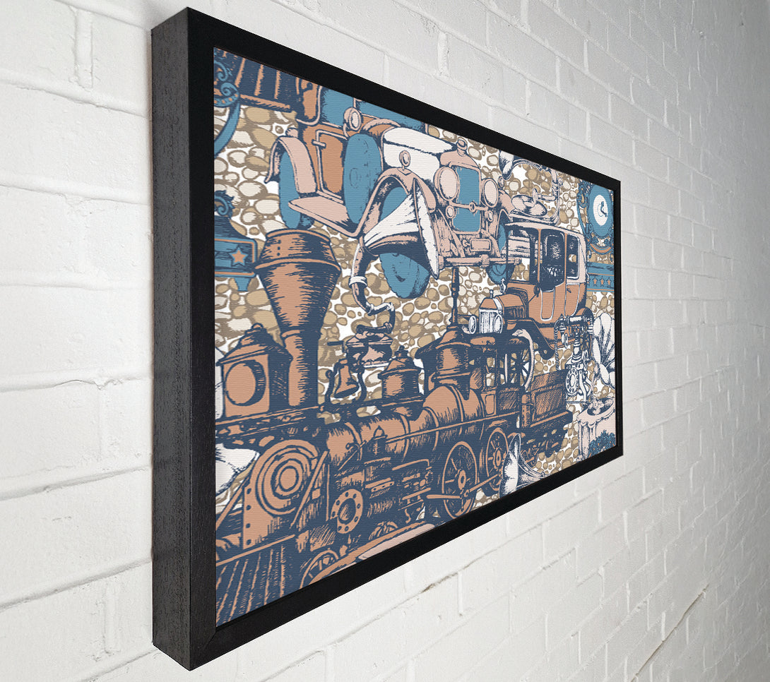  A Canvas Print of Old Train And Cars Canvas Wall Art