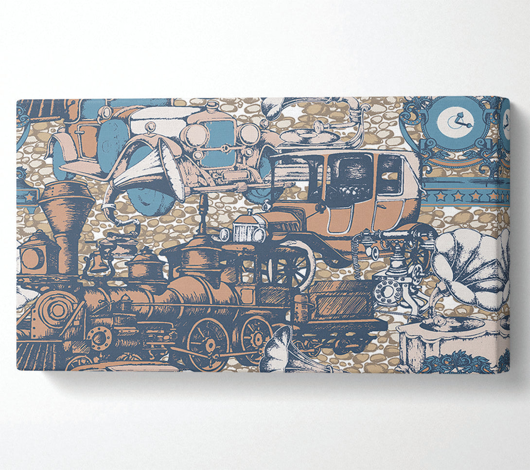  A Canvas Print of Old Train And Cars Canvas Wall Art