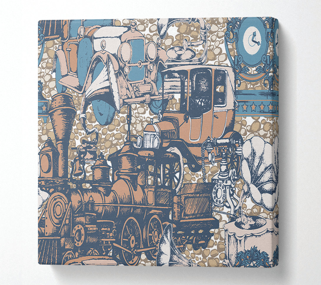  A Canvas Print of Old Train And Cars Canvas Wall Art