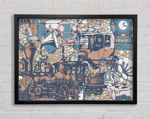 Old Train And Cars Framed Print