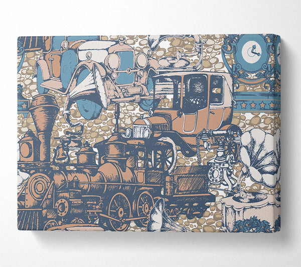  A Canvas Print of Old Train And Cars Canvas Wall Art