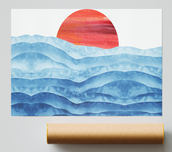 Red Sun Over The Ripples Print