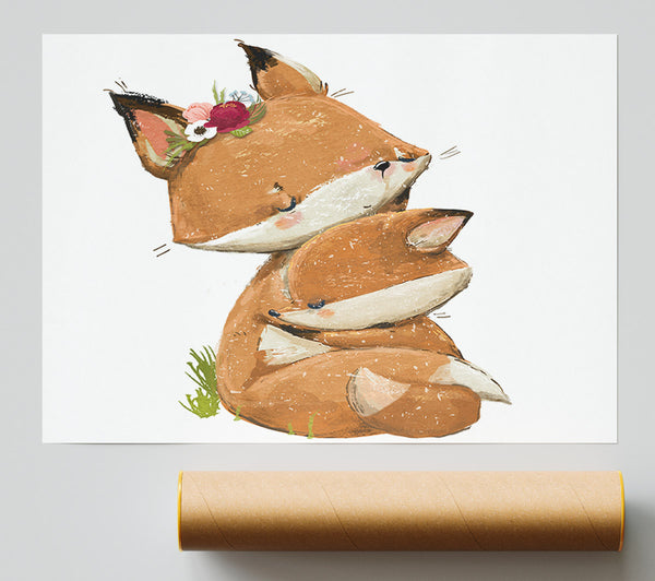 Fox Family Cuddle Giclee Print