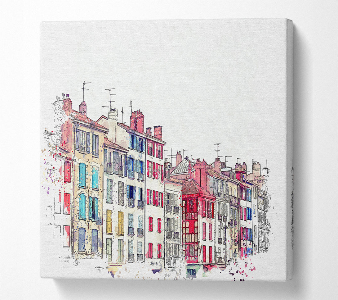  A Canvas Print of French Town Splatter Canvas Wall Art