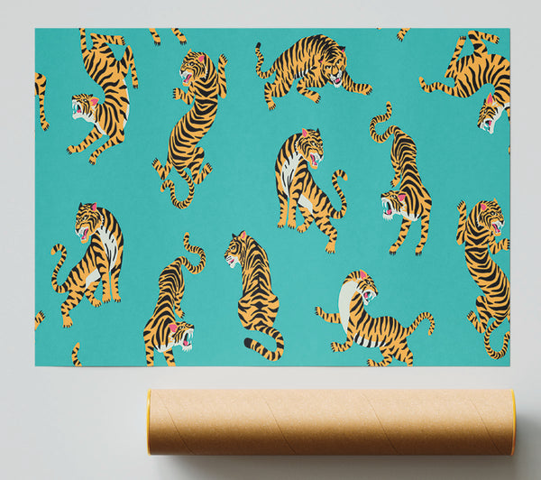 Turquoise Tiger Pattern Poster