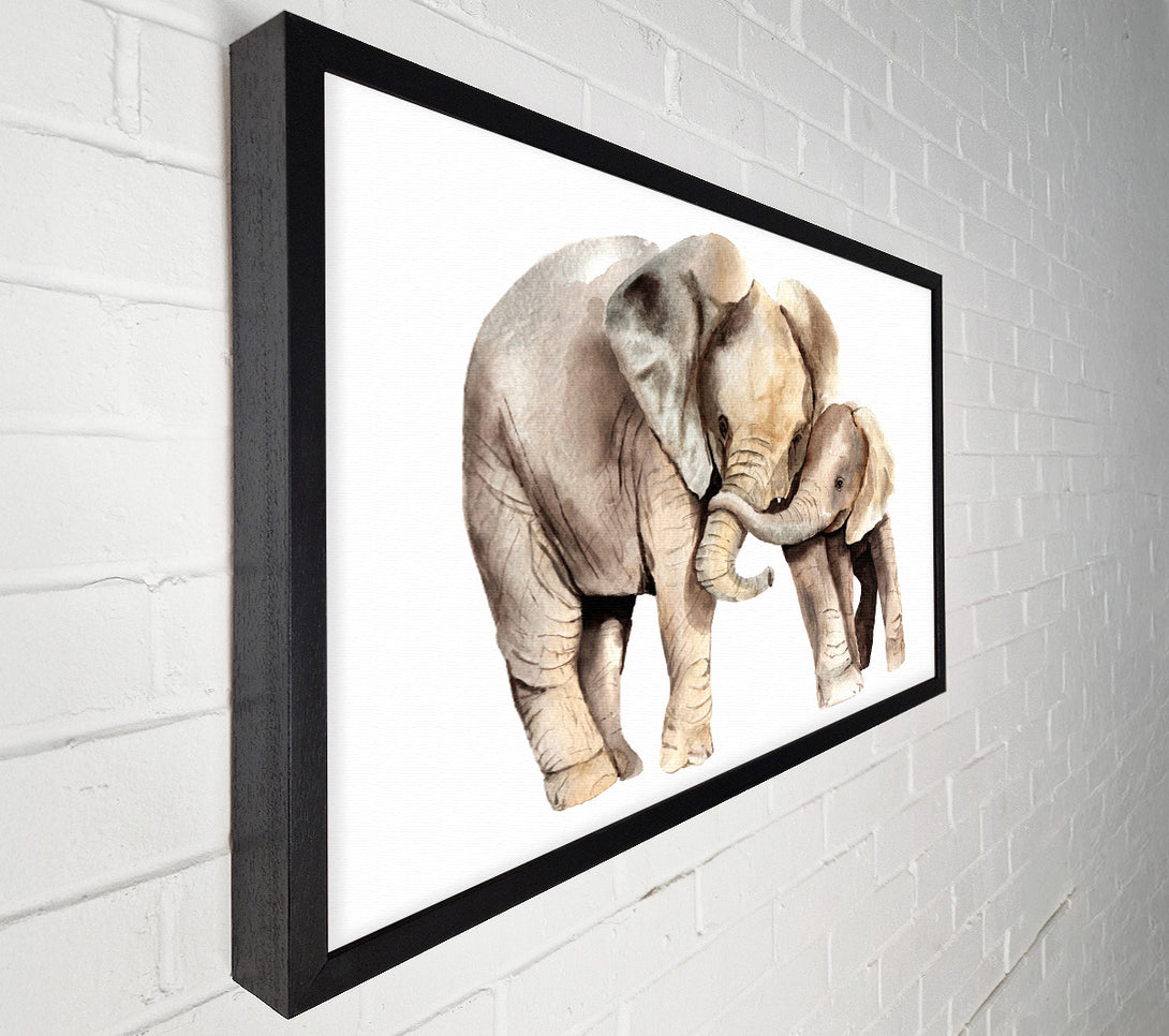  A Canvas Print of Elephants Holding Trunks Canvas Print