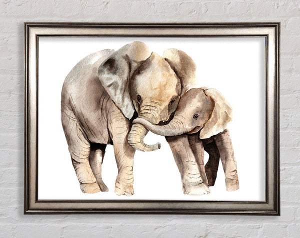 Elephants Holding Trunks Framed Print
