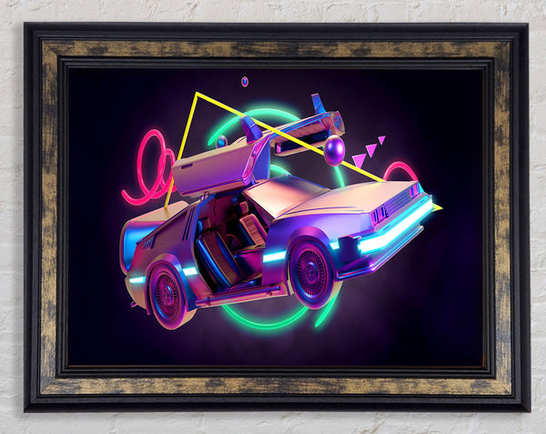 Delorean Car Neon Framed Print