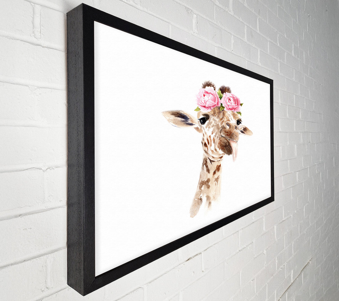  A Canvas Print of Roses On A Giraffe'S Head Canvas Print