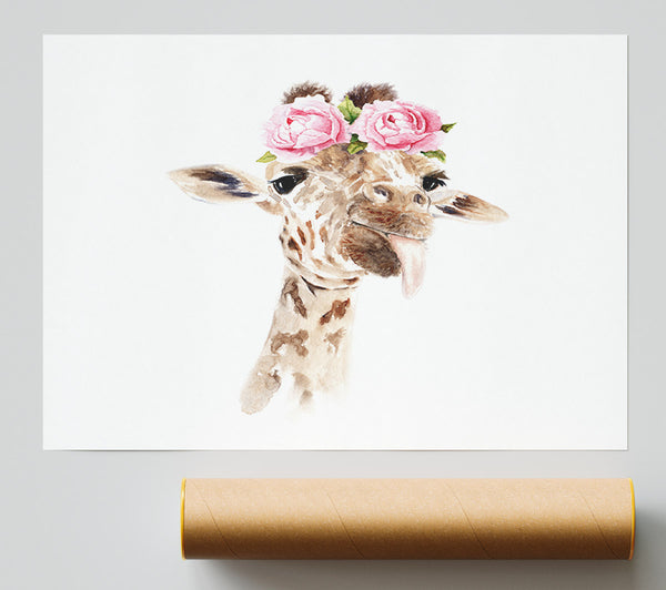 Roses On A Giraffe'S Head Poster