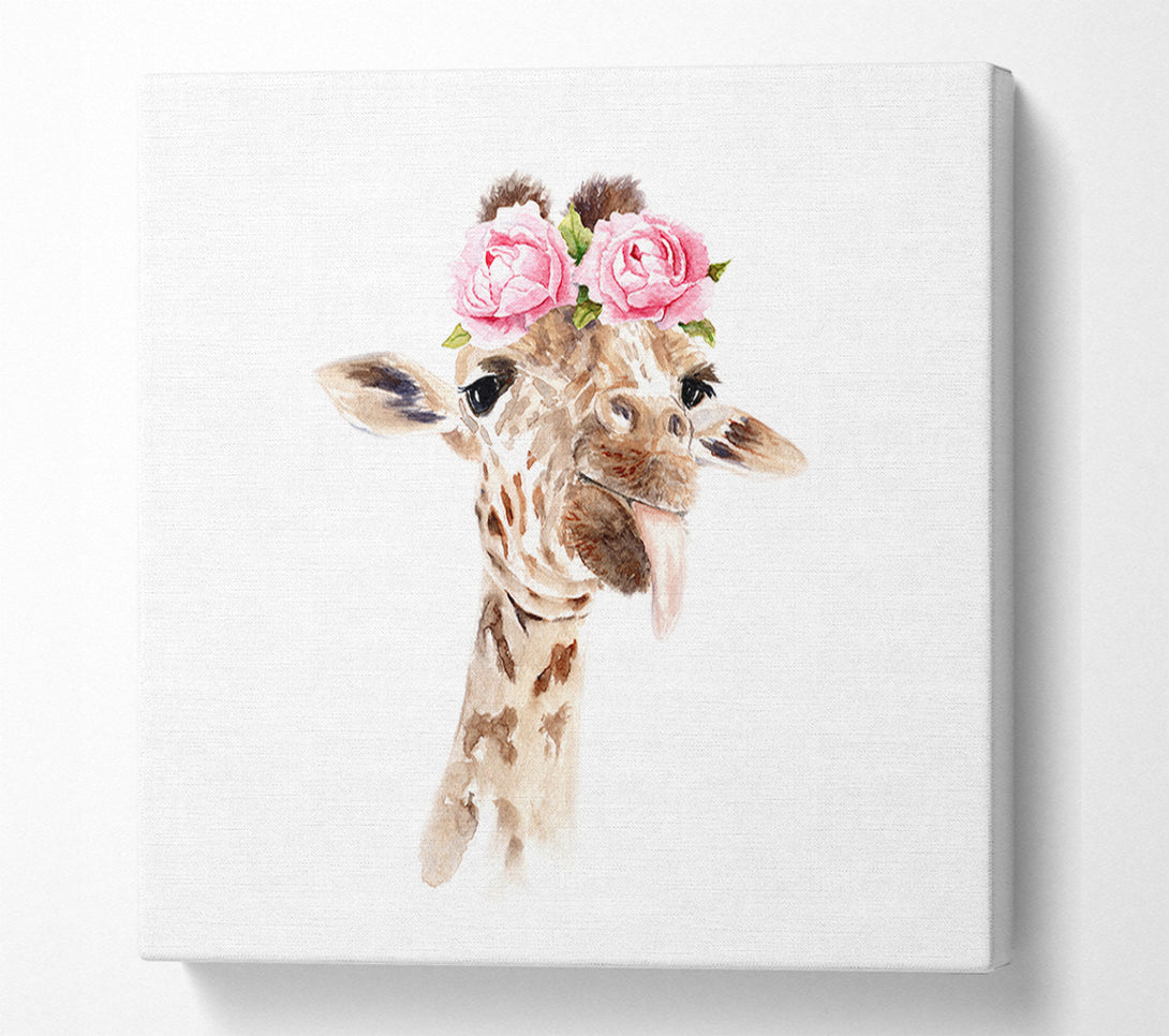  A Canvas Print of Roses On A Giraffe'S Head Canvas Print