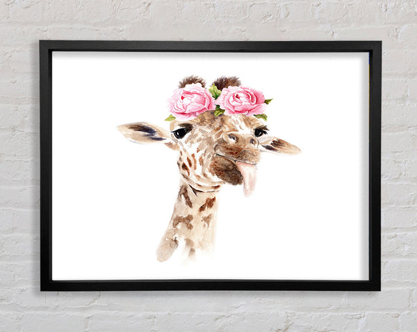 Roses On A Giraffe's Head Framed Print