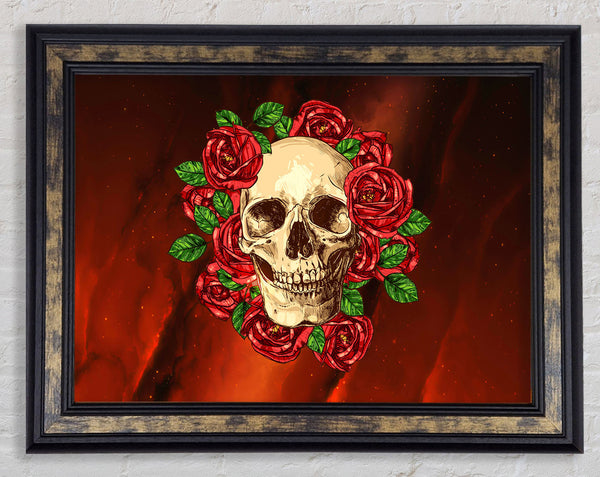Roses Round A Skull Framed Print