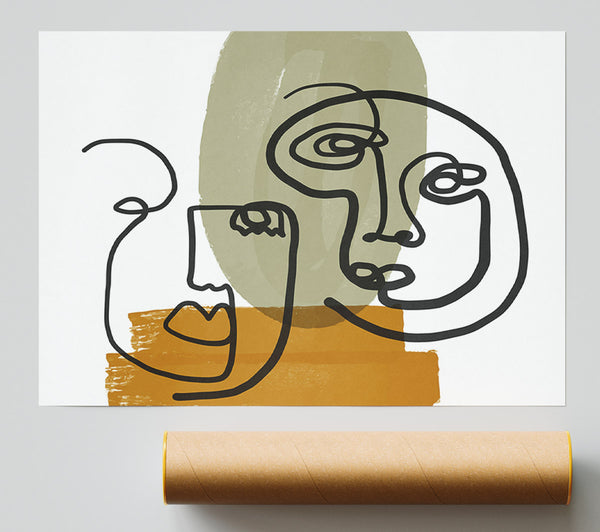 Two Abstract Line Drawing Faces Giclee Print