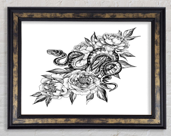 Snake Round The Flowers Framed Print