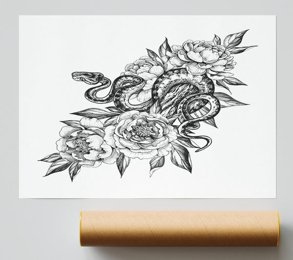 Snake Round The Flowers Print