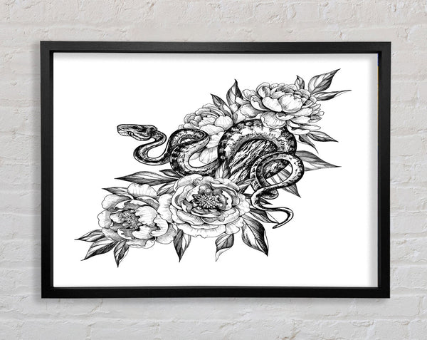 Snake Round The Flowers Framed Print