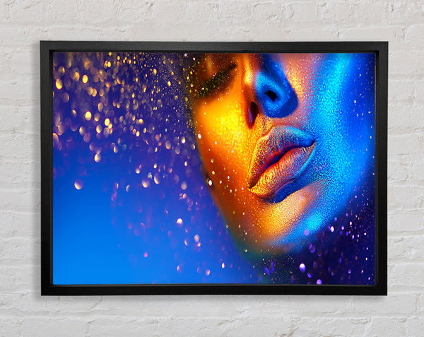 Gold And Blue Face Framed Print