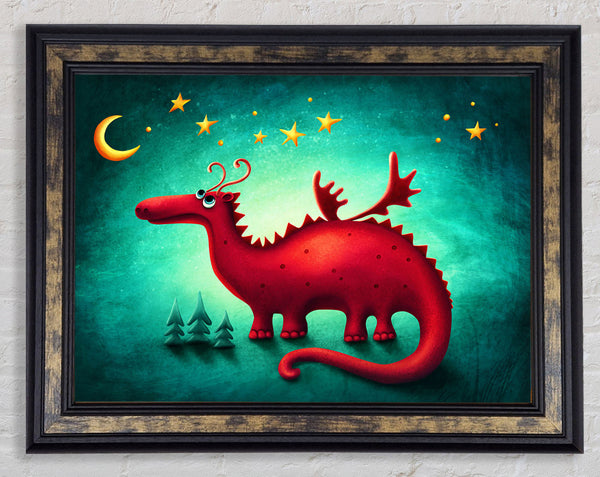 The Red Dragon Beneath The Moon Framed Print