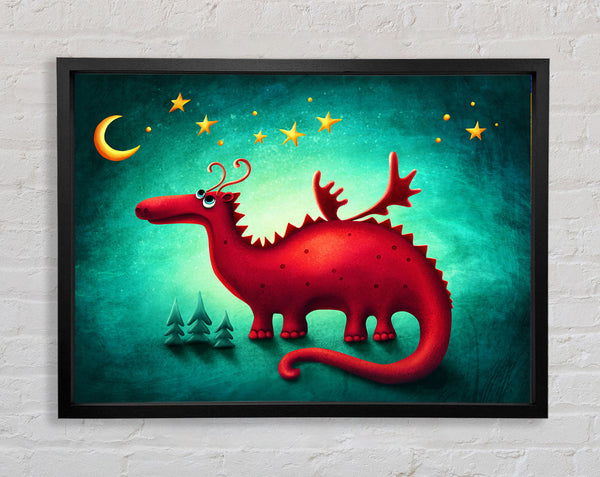 The Red Dragon Beneath The Moon Framed Print