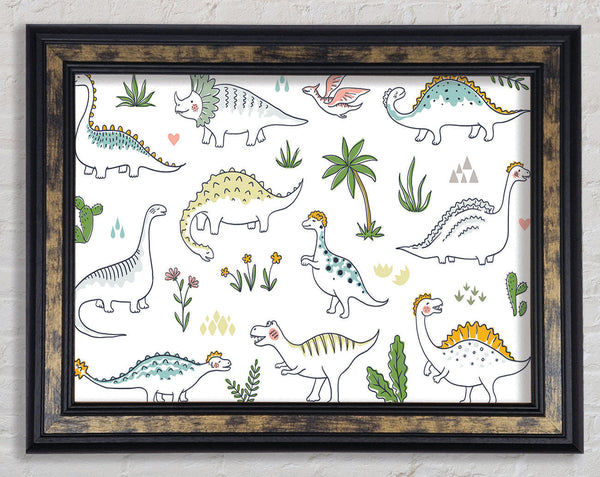 The Dino Pattern Framed Print