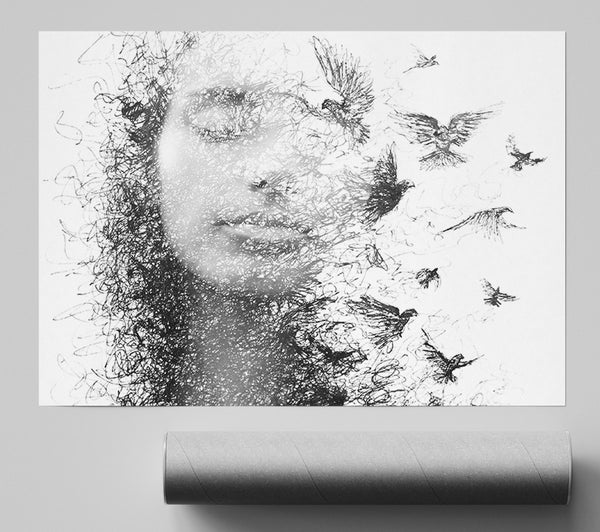 Bird Out Of A Face Poster