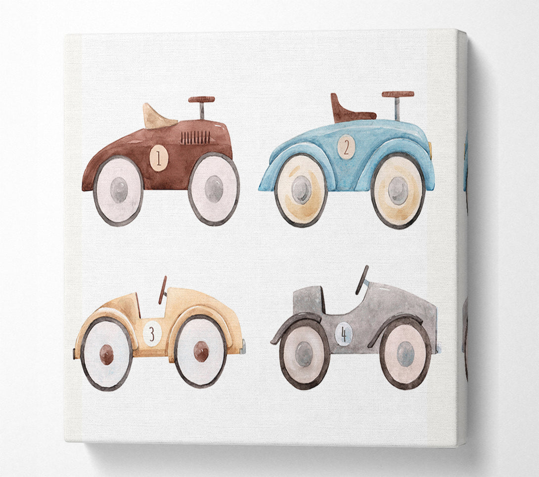  A Canvas Print of Retro Ride On Cars Canvas Art