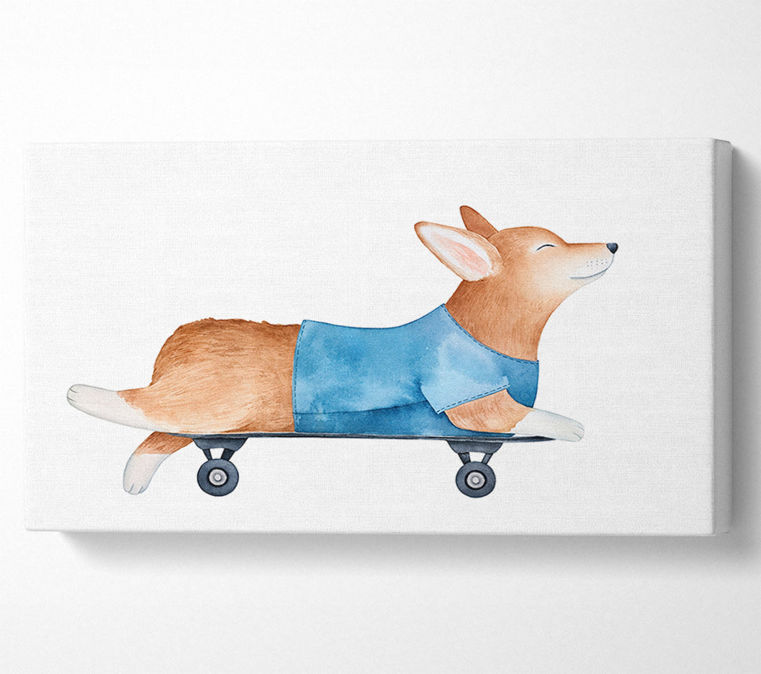 A Canvas Print of Corgi On A Skateboard Canvas Wall Art